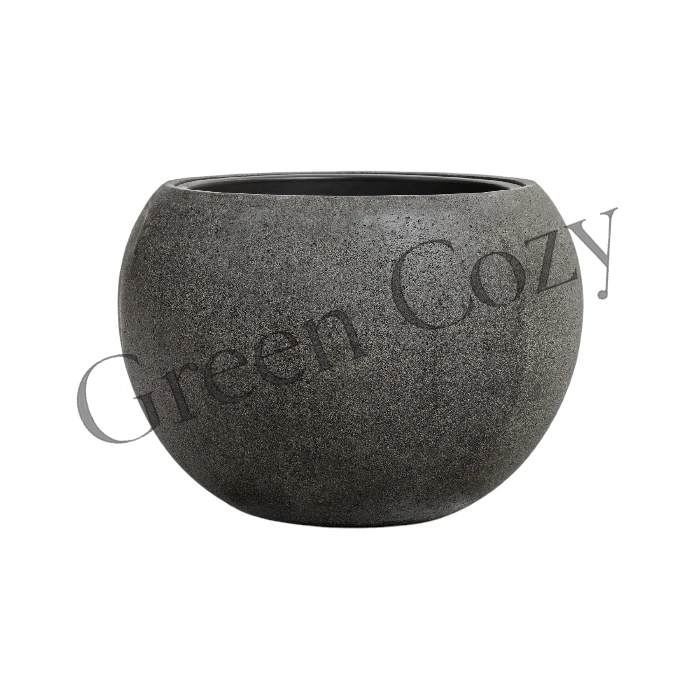 Кашпо TREEZ Effectory Stone Большая полусфера Темно-серый камень - 43 см - Ø 60 см