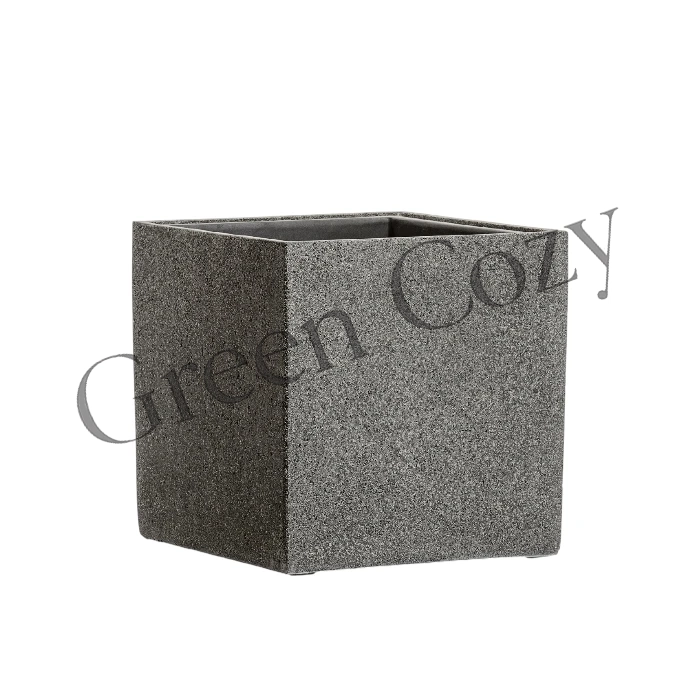 Кашпо TREEZ Effectory Stone Куб Темно-серый камень - 40 см