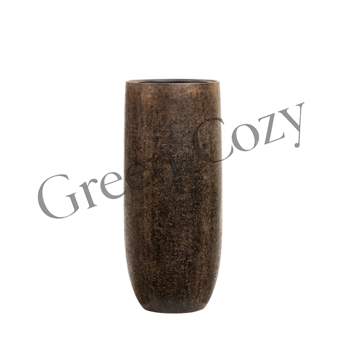 Кашпо TREEZ Effectory Metal Высокий округлый конус Rough с золотой патиной - 72 см - Ø 31 см
