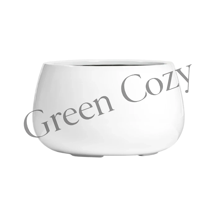 Кашпо TREEZ Effectory Gloss Низкая Design-чаша Белый глянцевый лак - 30 см - Ø 49 см