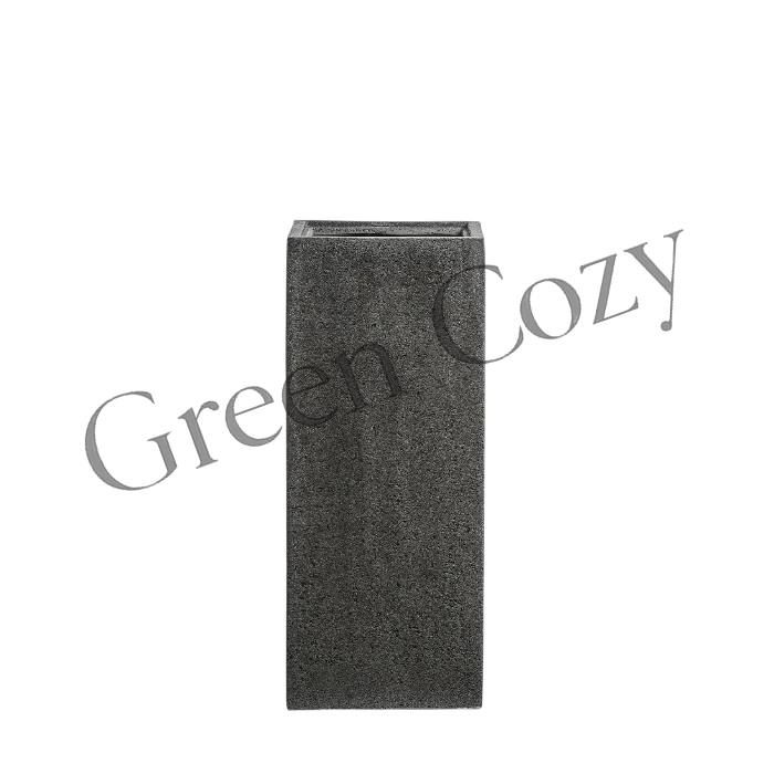 Кашпо TREEZ Effectory Stone Высокий куб Темно-серый камень - 60 см