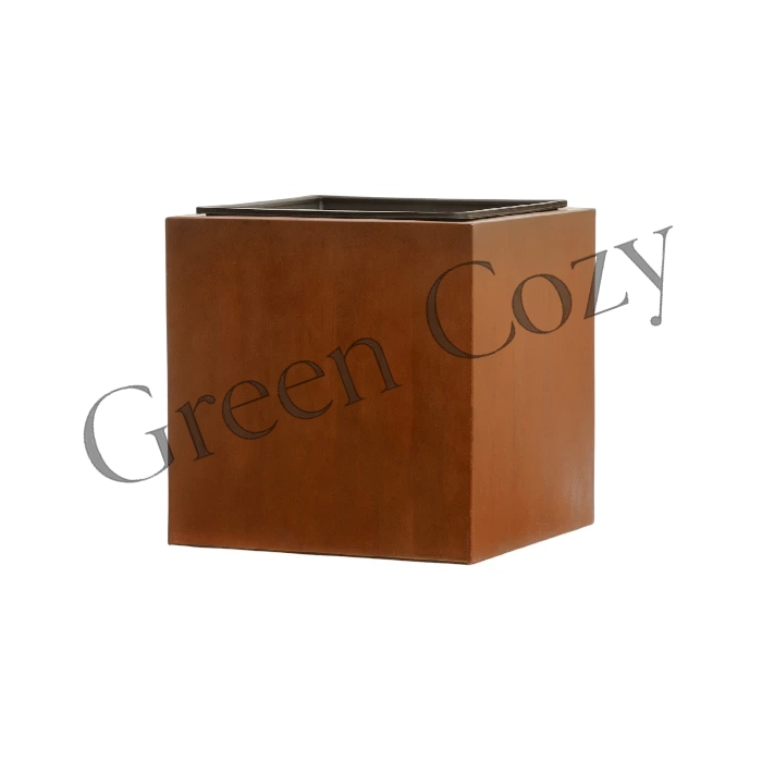 Кашпо TREEZ Effectory Corten Steel Куб Кортеновская сталь Бархатистая окись - 30 см - 30x30 см