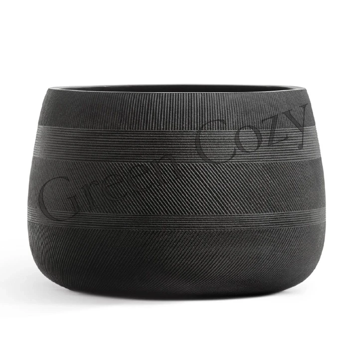 Кашпо TREEZ ERGO Graphics Низкая чаша Черный графит - 20 см - Ø 29 см