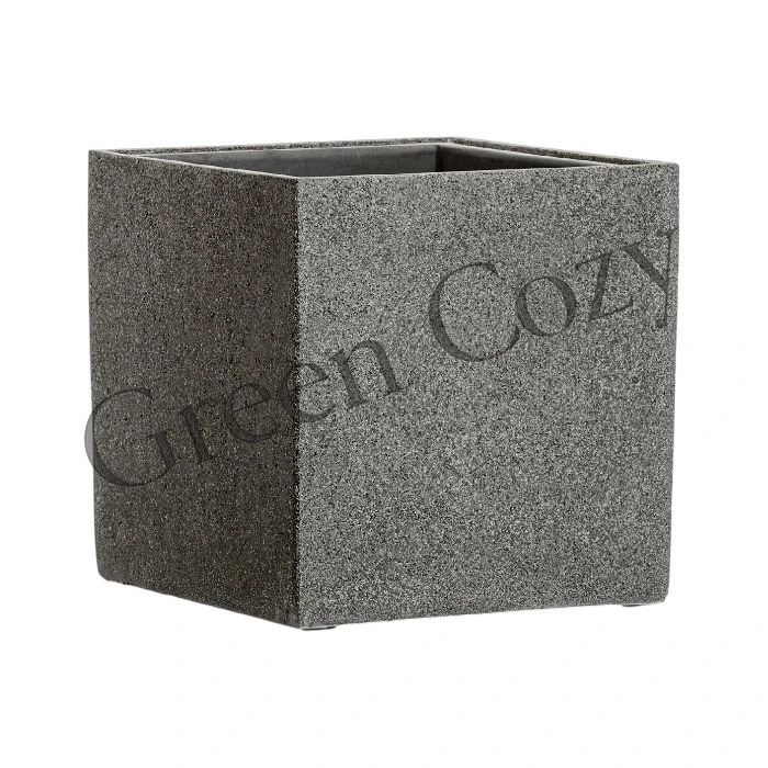 Кашпо TREEZ Effectory Stone Куб Темно-серый камень - 60 см