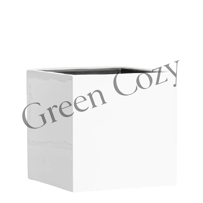Кашпо TREEZ Effectory Gloss Куб Белый глянцевый лак - 50 см - 50x50