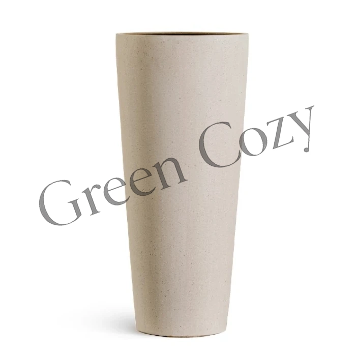 Кашпо TREEZ Effectory Beton Высокий конус Белый песок - 61 см, Ø 30 см