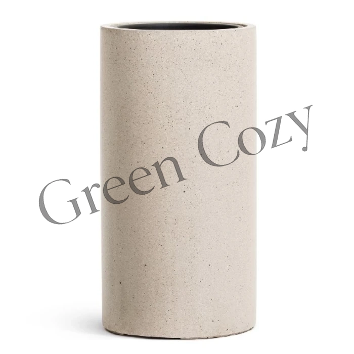 Кашпо TREEZ Effectory Beton Высокий цилиндр Белый песок - 60 см, Ø 31 см